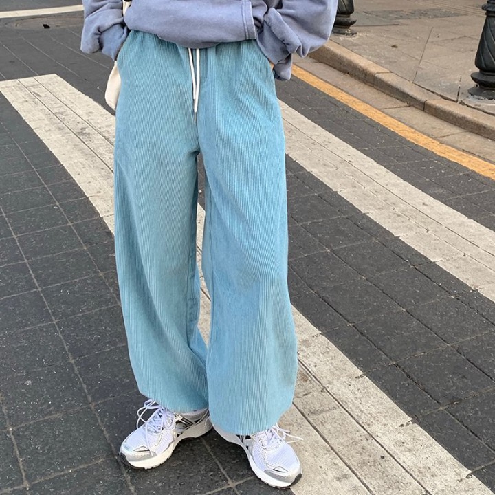Quần Dài Nhung Tăm Unisex Nam Nữ Eo Chun Mặc Được Hai Kiều Bo Gấu Và Xuông Ống RÔ STORE QD28