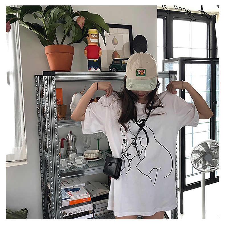 SUXI Áo thun tay ngắn in hình phong cách Hàn Quốc