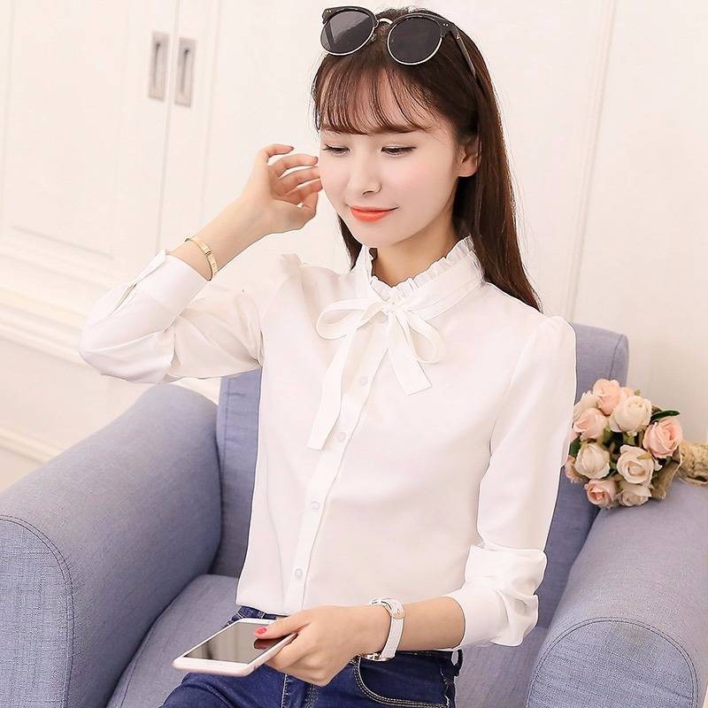 Áo Sơ Mi Chiffon Màu Xanh Dương Thời Trang Cho Nữ