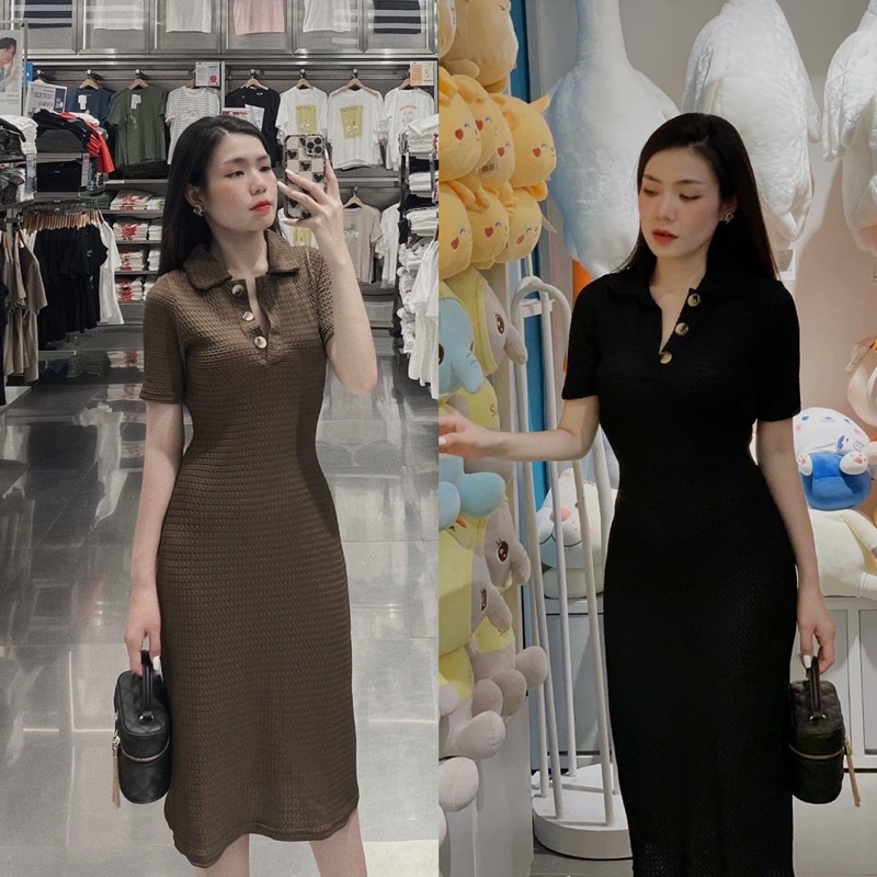 Váy Polo Xuông Dáng Dài Cúc Gỗ