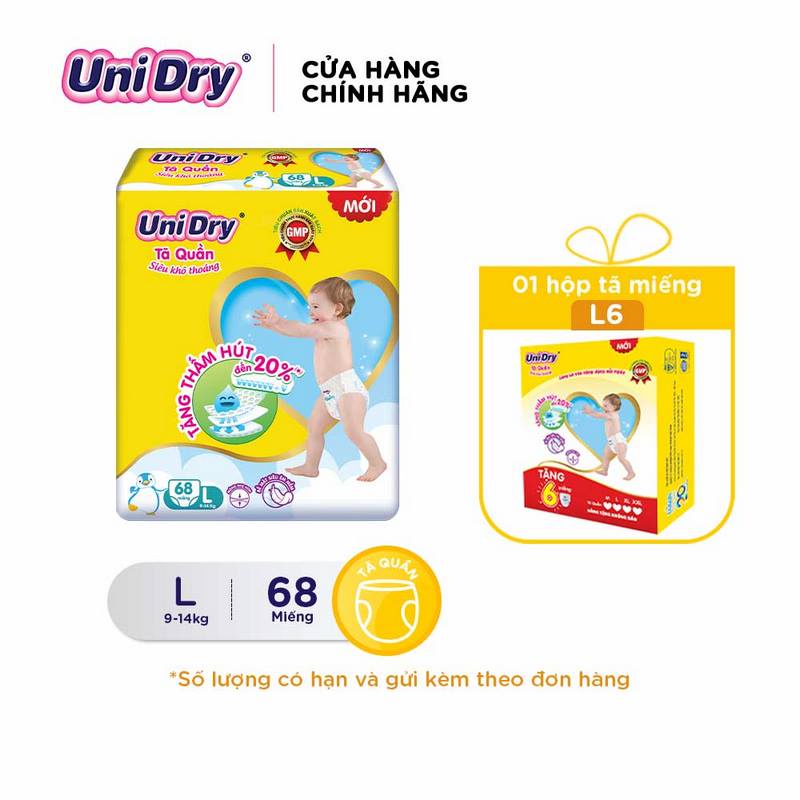 Tã quần Unidry siêu khô thoáng gói Super Jumbo M74/L68/XL62/XXL56