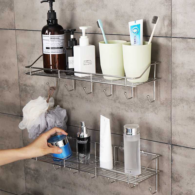 Kệ Treo Tường Nhà Tắm  Dùng Để Đựng Đồ, Đựng Gia Vị Đa Năng Nhà Bếp Có 6 Móc Treo Đồ