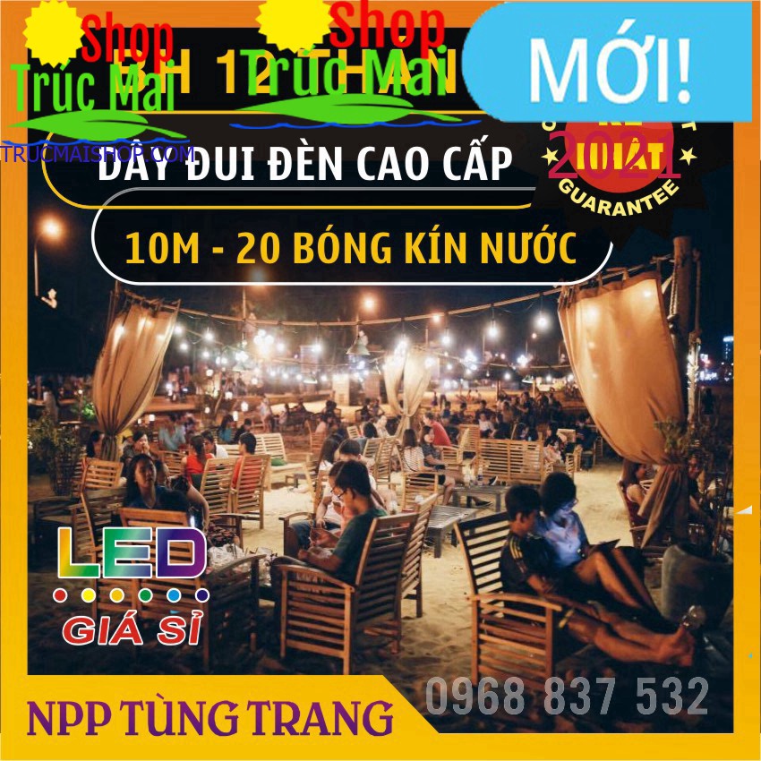 Dây đèn trang trí ngoài trời dùng cho quán cà phê, trà chanh, trà sữa... 10m 20 bóng, 5m 10 bóng loại 1