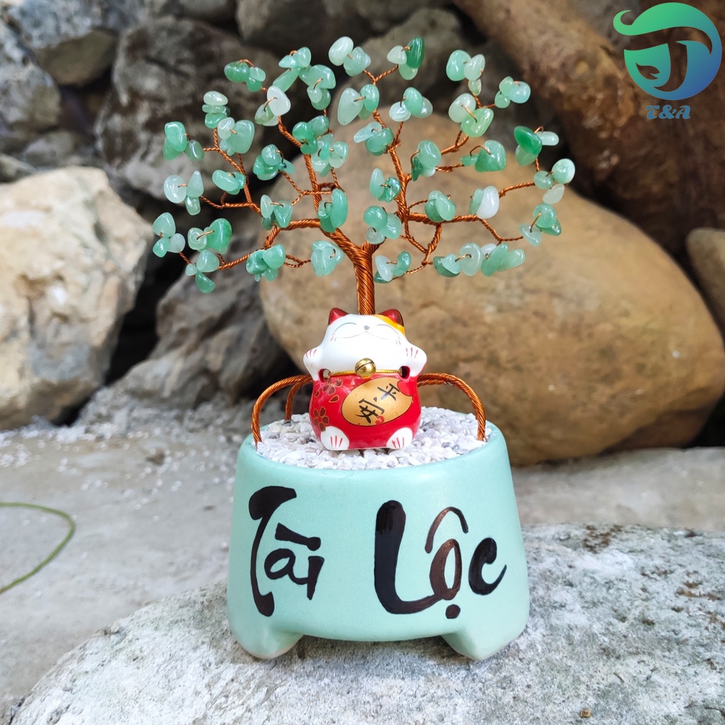 Cây Đá Nghệ Thuật Được Làm Từ Bàn Tay Việt Dùng Để Trang Trí Kệ Tủ Bàn Làm Việc Phòng Họp chiều cao 20cm