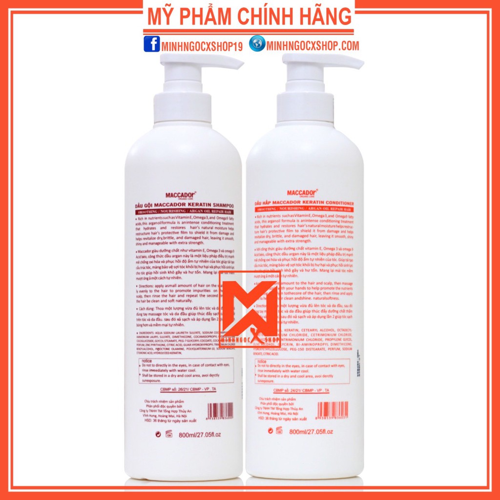 FREESHIP DẦU GỘI XẢ PHỤC HỒI DƯỠNG ẨM HƯƠNG NƯỚC HOA MACCADOR 800ML CHÍNH HÃNG