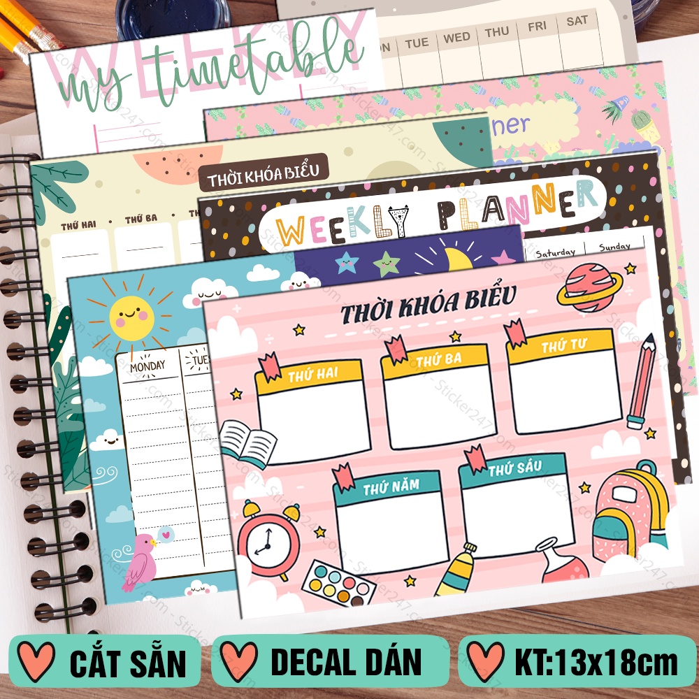 Decal dán Thời Khóa Biểu Timetable 🌈𝑭𝒓𝒆𝒆𝒔𝒉𝒊𝒑 Sticker Dễ Thương Tiện Lợi Ghi Chú Thời Gian Biểu