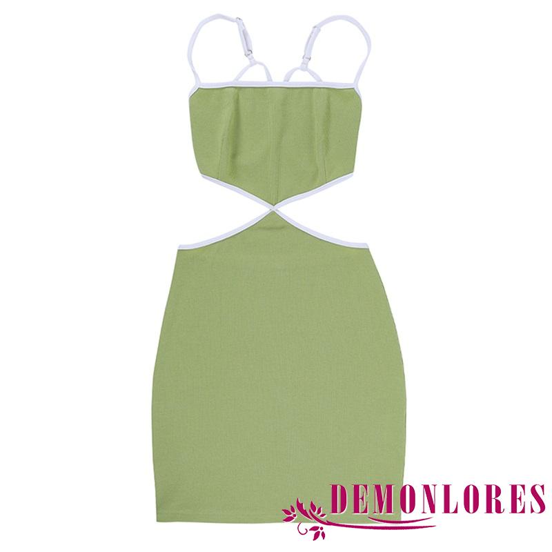 Đầm Mini Hai Dây Hở Lưng Thời Trang Mùa Hè Cho Nữ