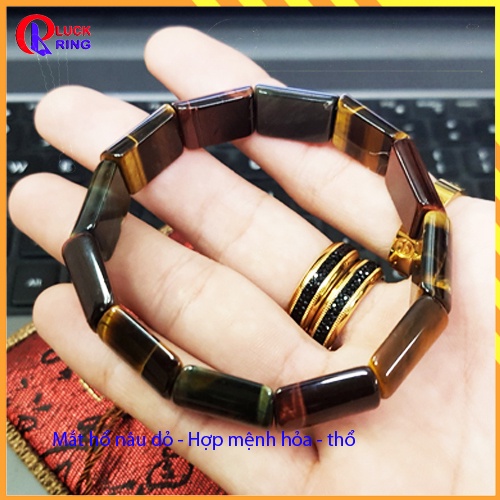 Vòng phong thủy vàng nâu đỏ bản dẹt may mắn đeo tay nữ, Vòng đá tài lộc hợp mệnh thổ hỏa kim - Luck Ring