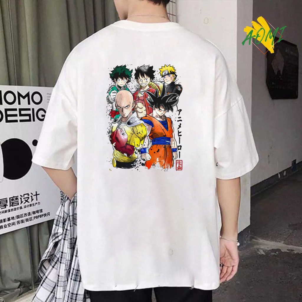 ÁO THUN UNISEX AOMI ĐẶC BIỆT STRONG TEAM DRAGON LUFFY NARUTO SONGOKU SAITAMA HỘI TỤ TAY NGẮN TAY LỠ