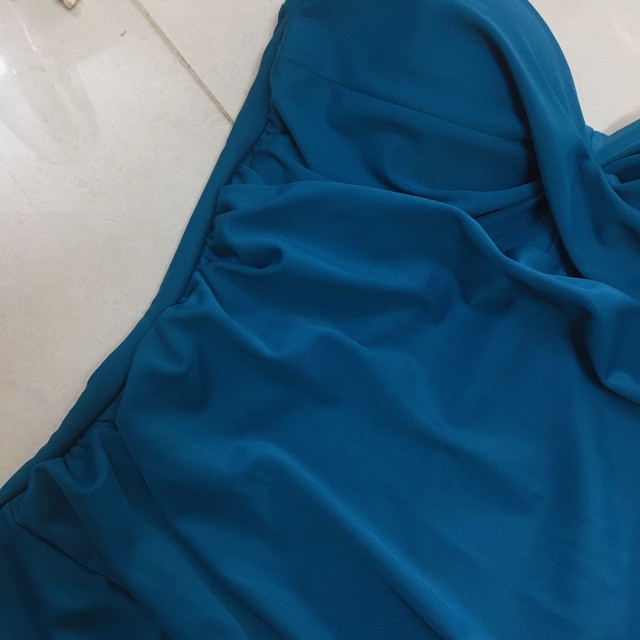 [HÀNG CAO CẤP + HÌNH THẬT] Bikini liền mảnh nhún bụng màu xanh cổ vịt kín đáo | BigBuy360 - bigbuy360.vn