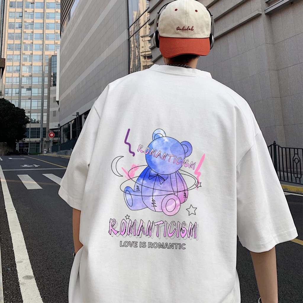 áo thun 100% cotton Tay Ngắn In Hình Gấu Sau Lưng Dành Cho Nam Và Nữ