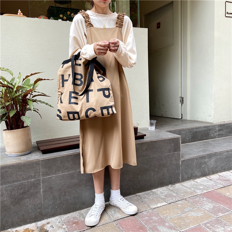 Túi xách ENVIROSAX canvas cỡ lớn in chữ phong cách hàn quốc