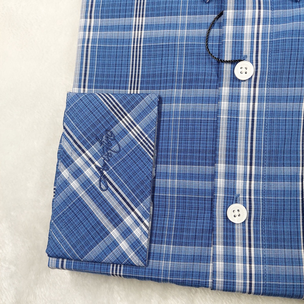 Áo Sơ Mi Nam Dài Tay ARISTINO ALS21101 Somi Công Sở Cao Cấp Màu Xanh Kẻ Trắng Chất Sợi Sồi Mềm Mát Dáng Suông Có Túi