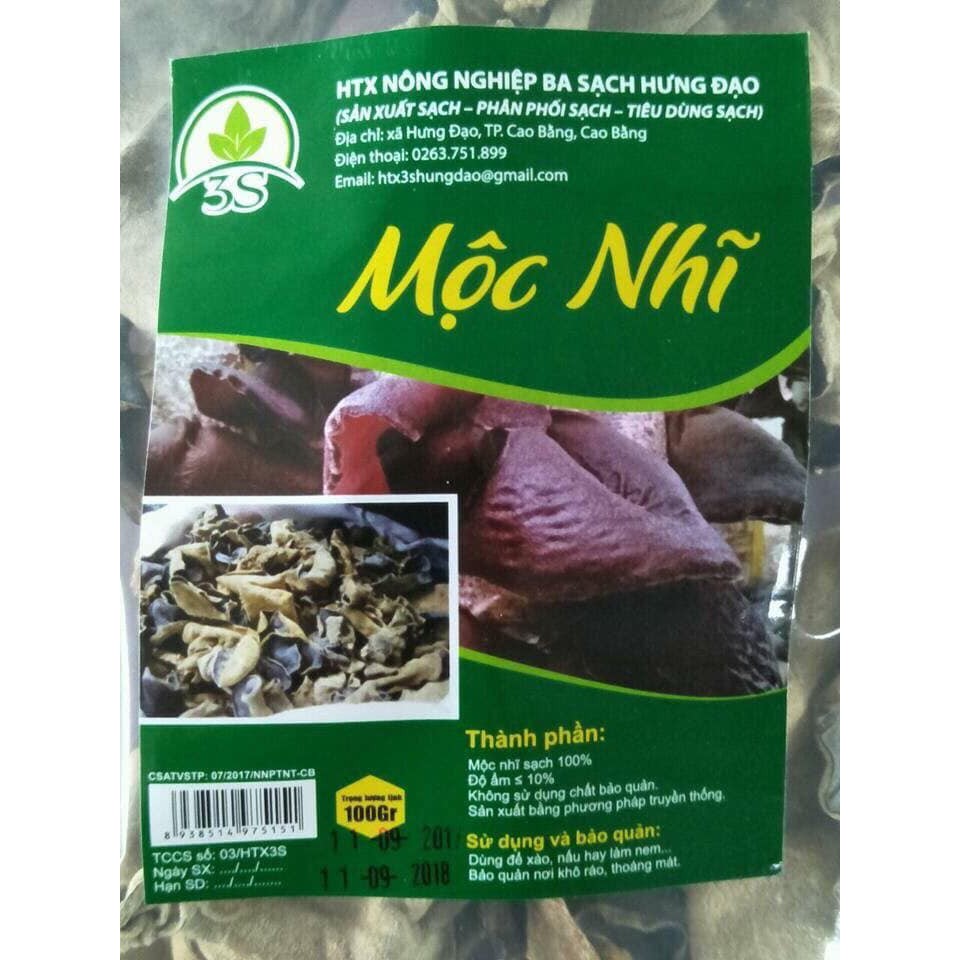 Mộc nhĩ đen/ nấm mèo đặc sản Cao Bằng, gói 100g sản phẩm của HTX Ba Sạch Hưng Đạo Cao Bằng