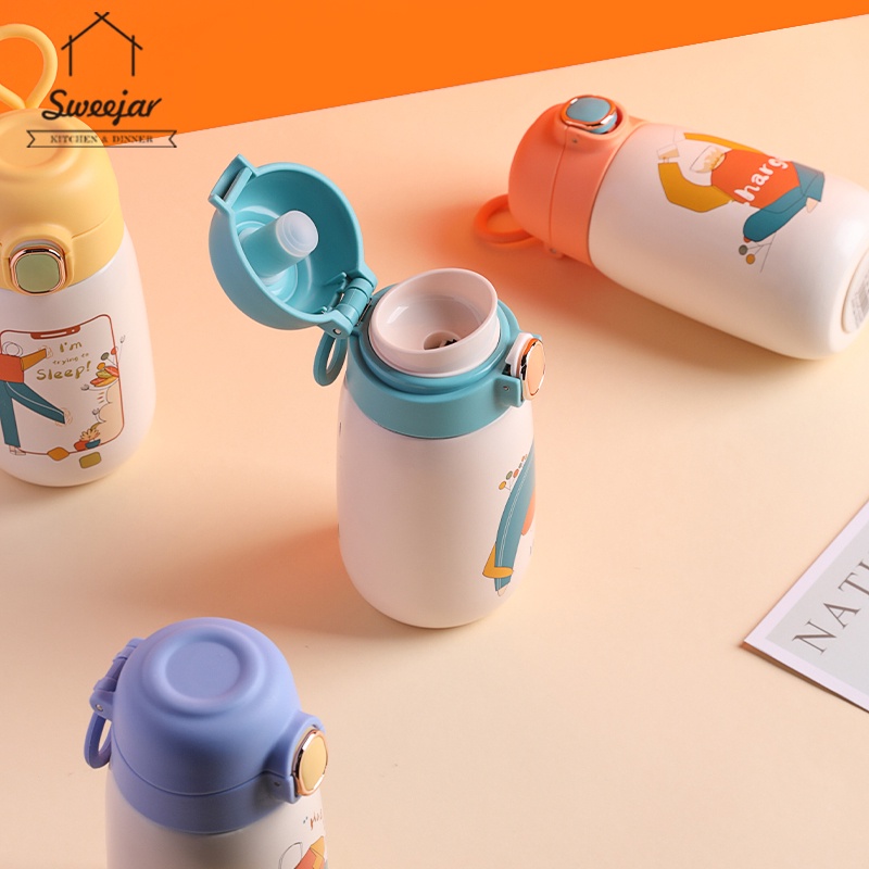 Bình nước giữ nhiệt SWEEJAR 320ml bằng thép không gỉ 304/ 201 thiết kế 2 lớp chống rò rỉ họa tiết hoạt hình dễ mang theo