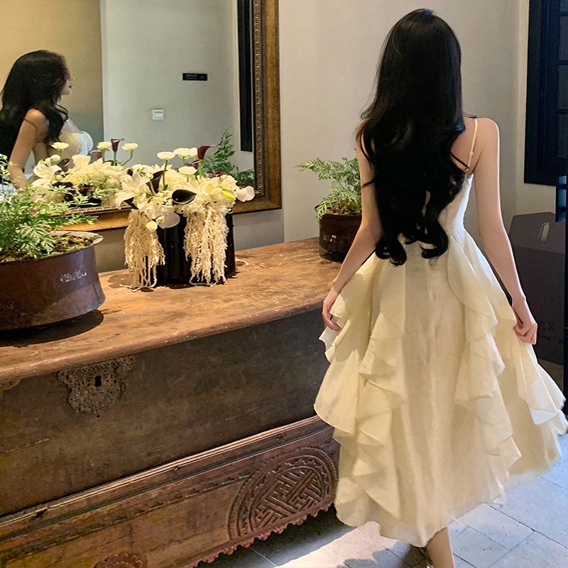⊙▧Đầm Hai Dây Dáng Ôm Phong Cách Pháp Ngọt Ngào Thời Trang Mùa Hè Dành Cho Nữ