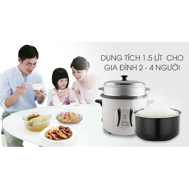 Nồi cơm điện Delites NCR1502 trắng 1.5 lít có xửng hấp inox
