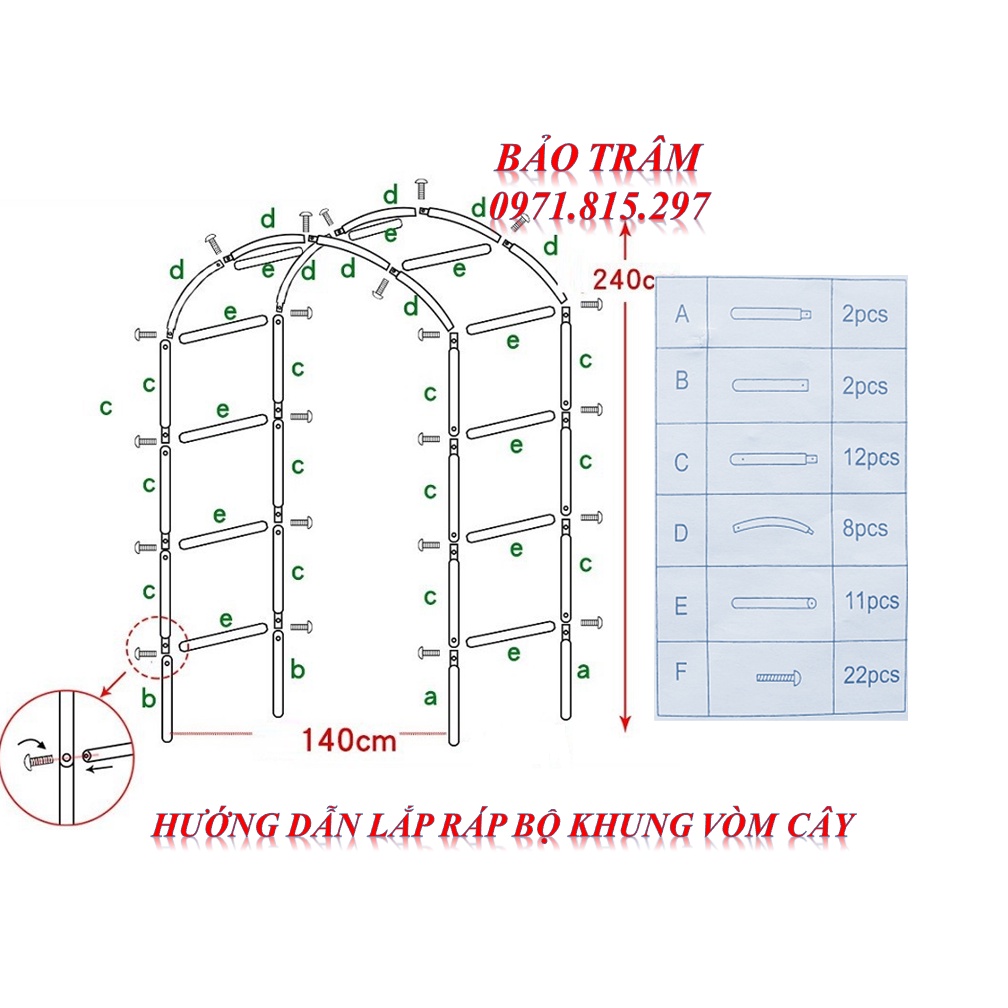 Khung vòm hoa hồng leo màu xanh cao 2,4m rộng 1,4m ngang 40cm làm từ thép ống phi 13mm