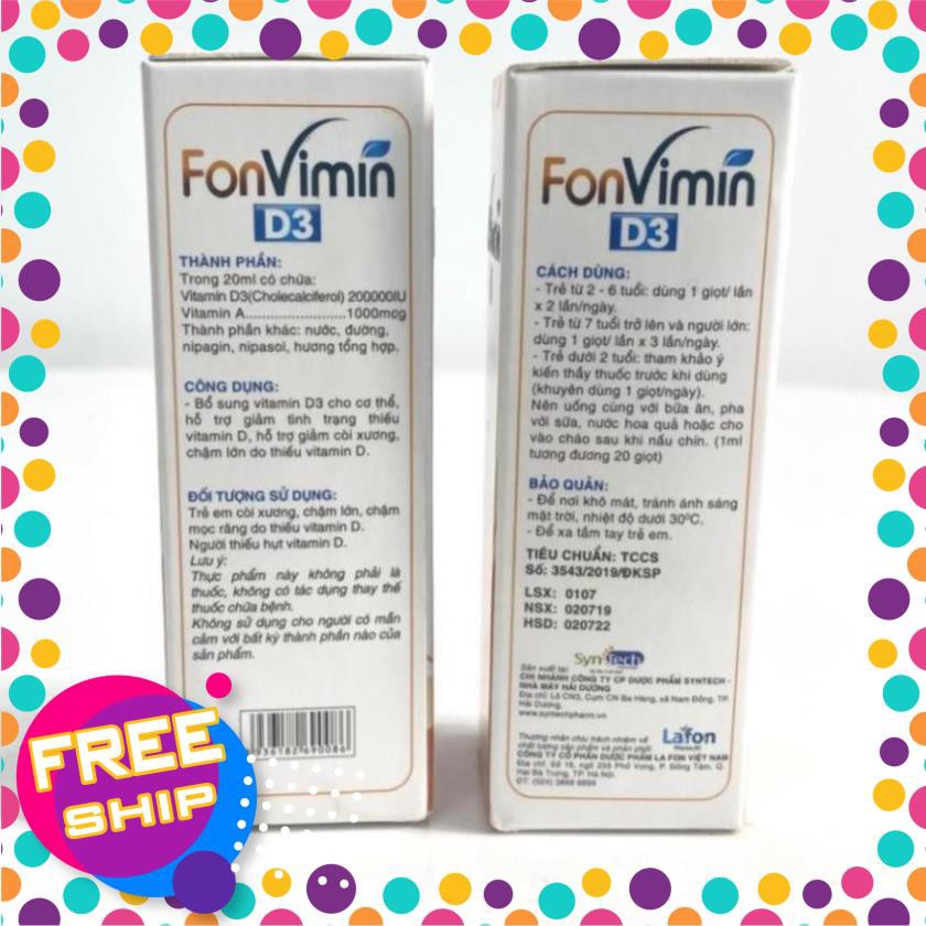 BỔ SUNG VITAMIN D3 CHO BÉ, DỄ HẤP THỤ GIẢM CÒI XƯƠNG - Fonvimin D3 - 20ml