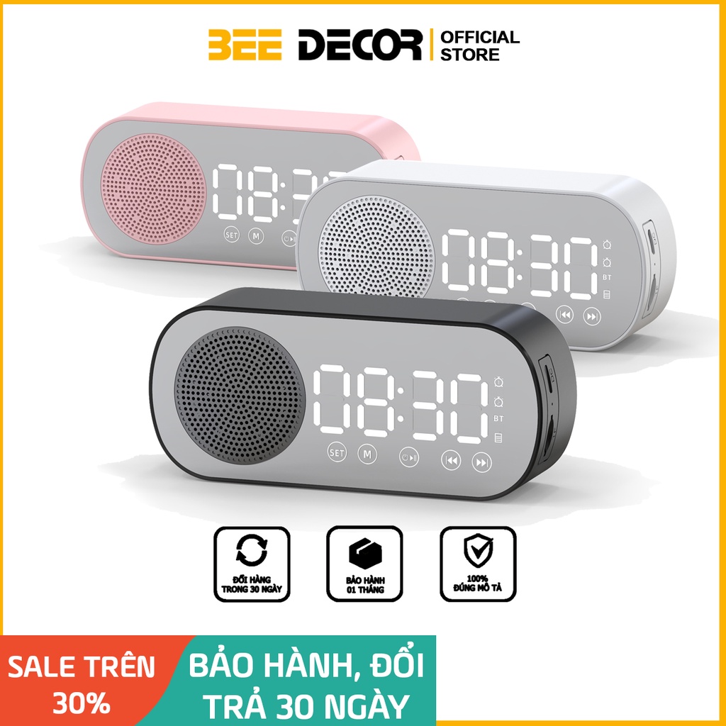Loa Bluetooth Mini Không Dây Kiêm Đồng Hồ LED Để Bàn Mặt Gương Hiển Thị Sang Trọng Size mini 12cm