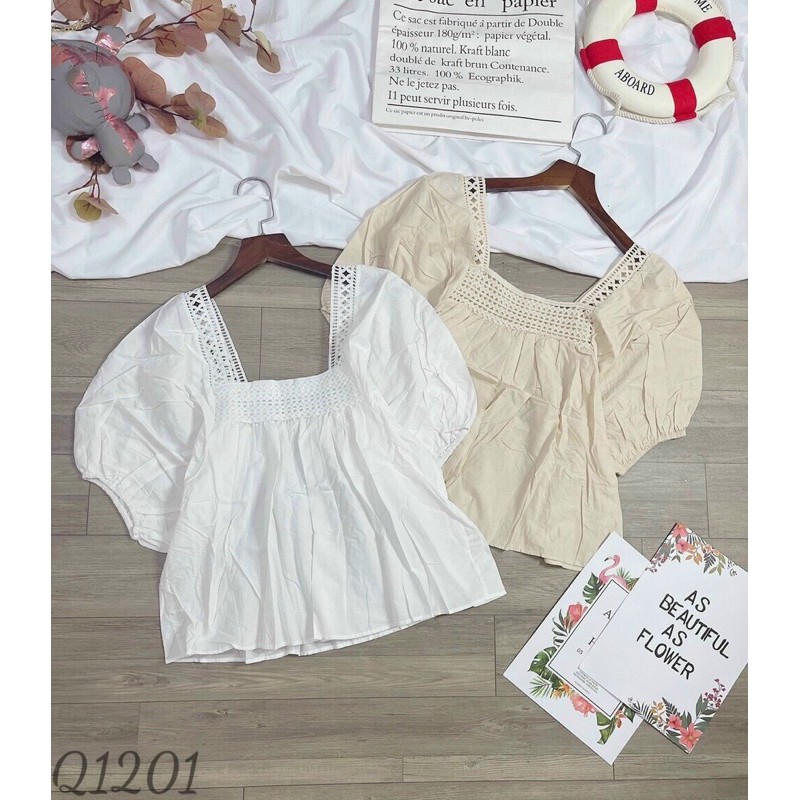 Áo vải xô cổ vuông (Hàng sẵn tại shop)