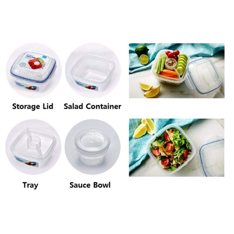 Hộp Đựng Salad Lock&Lock kèm khay nước sốt HSM8450T 1.6L