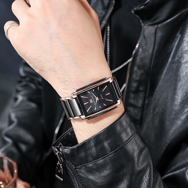 Đồng Hồ Đeo Tay Mặt Vuông Dây Inox Thời Trang Cho Nam