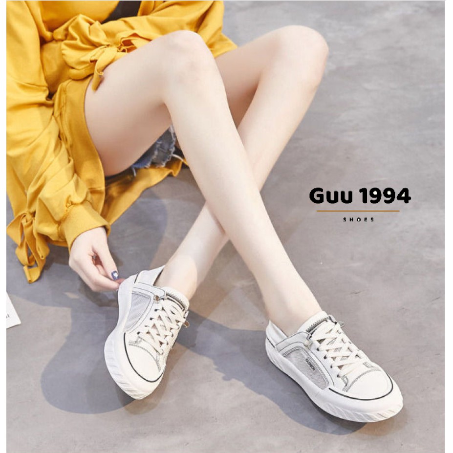 Giày lười nữ trắng thoáng khí phong cách | slip on nữ Guu1289