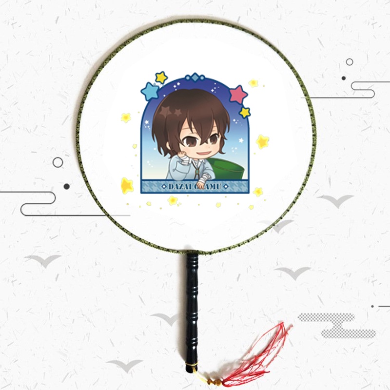 Quạt tròn cổ trang in hình anime chibi BUNGOU STRAY DOGS cán gỗ quà tặng độc đáo xinh xắn