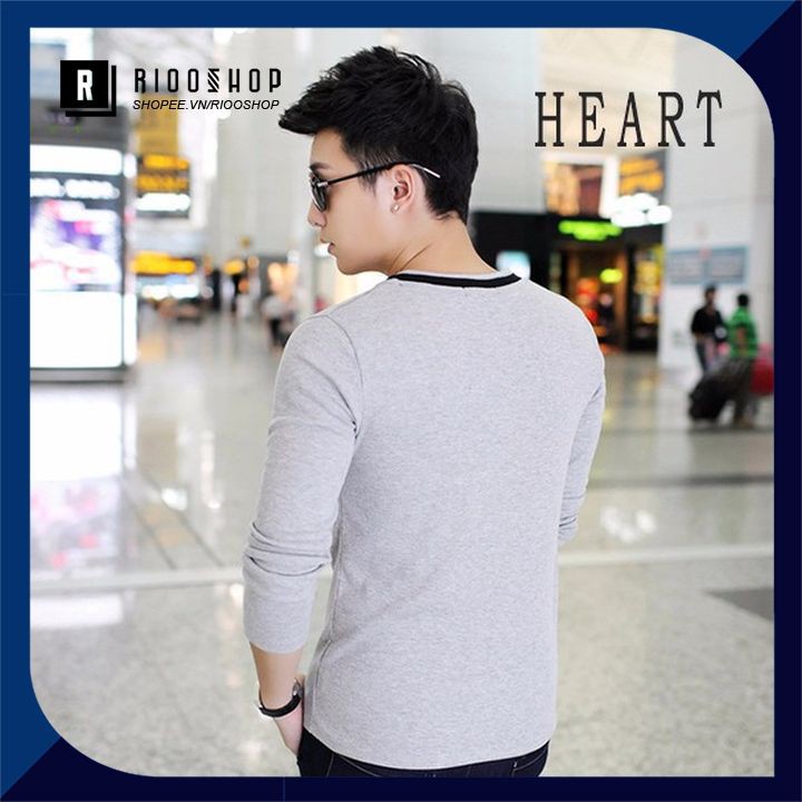 Áo thun nam tay dài hàn quốc cổ tim hai nút cổ RKL013 - áo phông nam dài tay đẹp Riooshop | BigBuy360 - bigbuy360.vn