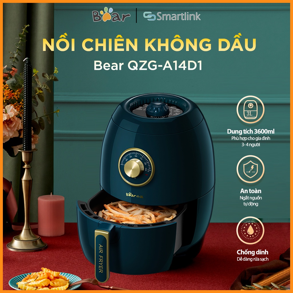 Nồi chiên không dầu Bear QZG-A14D1 - Hàng Chính Hãng Bảo hành 18 tháng