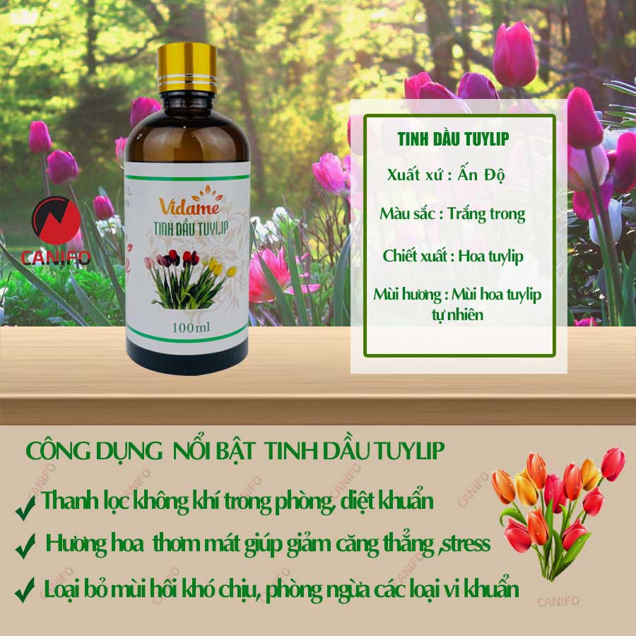Tinh dầu hoa tuylip nguyên chất 100ml Canifo có kiểm định chất lượng - Tinh dầu thiên nhiên, khử mùi, làm thơm nhà