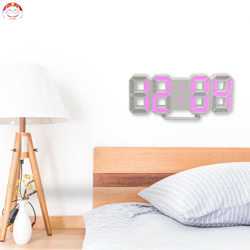 ✂GT⁂ Modern Digital 3D LED Wall Clock Alarm Clock Snooze 12/24H Display USB Charging