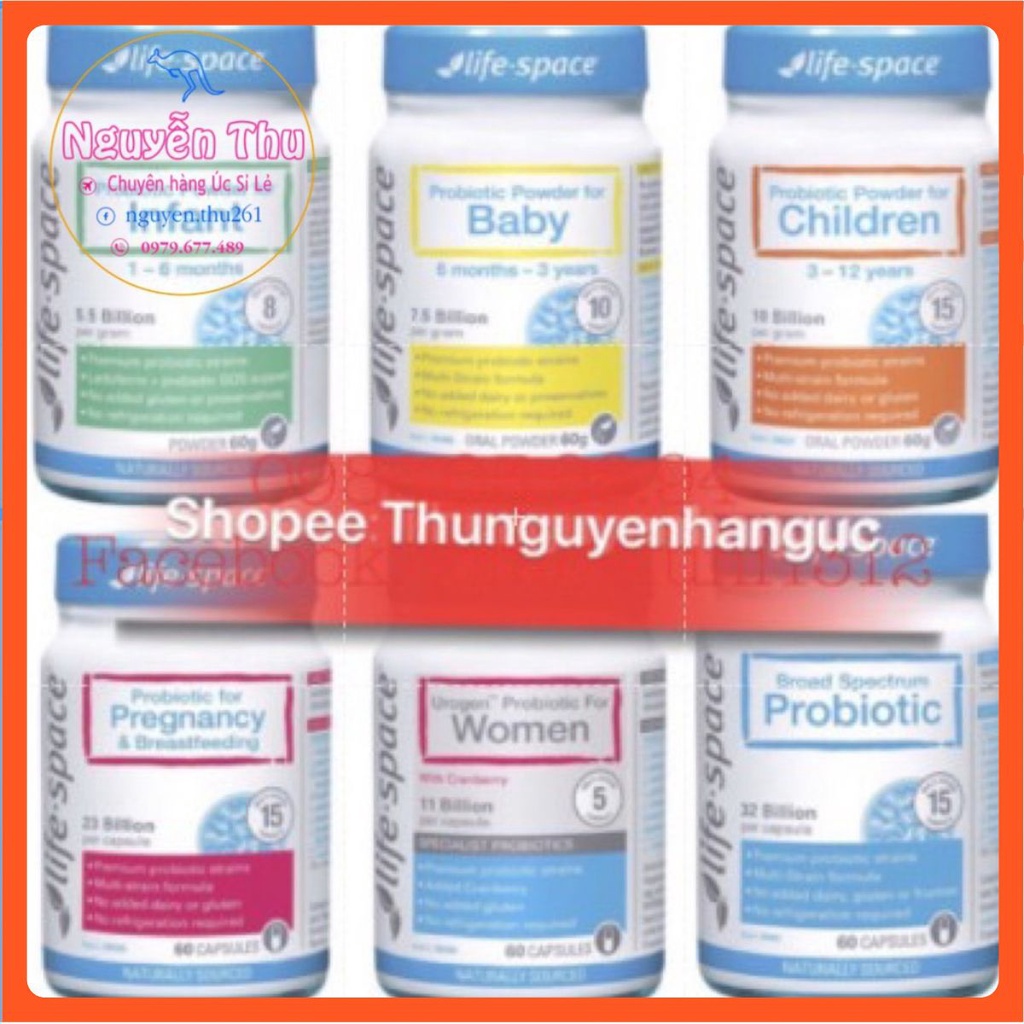 Men vi sinh probiotic life space úc đủ loại cho bé, người lớn, phụ nữ, mẹ bầu...men baby, men children...