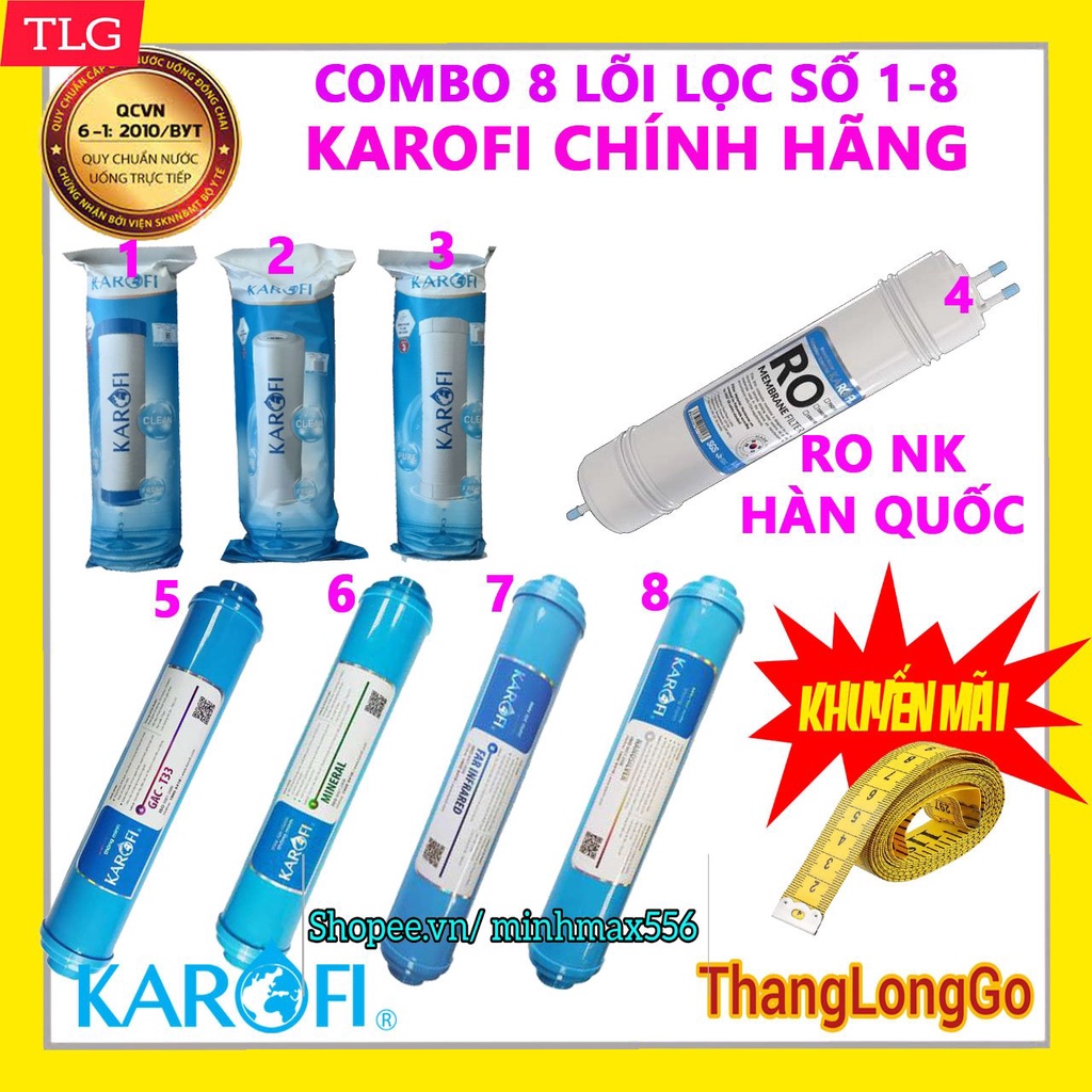 Combo 8 lõi lọc karofi mới  | Gồm Lõi 123 - RO KAROFI ĐÚC HQ  -T33-MIN-FAR-NANO