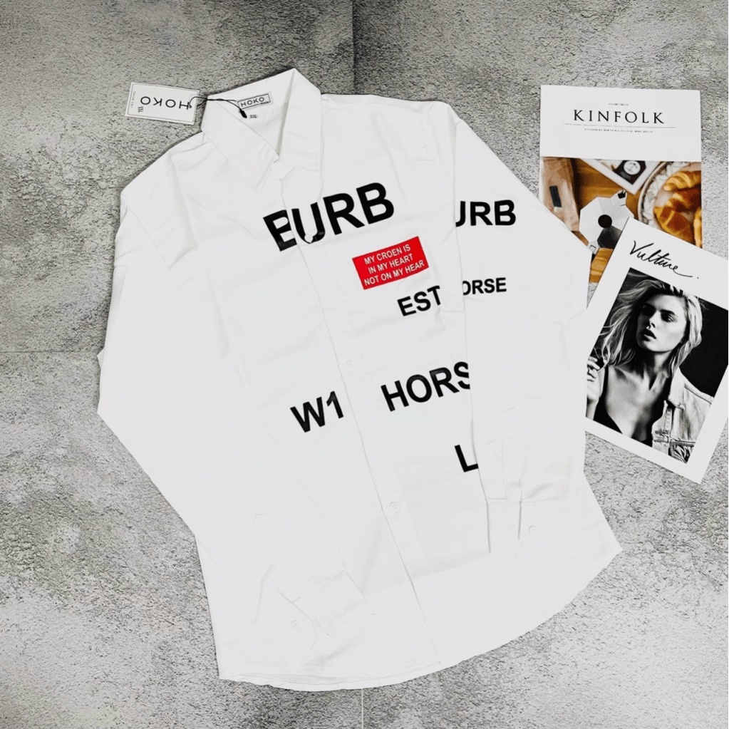 Áo Sơ Mi Nam Tay Dài In Chữ Vải Lụa Kate Mềm Mịn Thấm Hút Phong Cách Soái Ca Trẻ Trung [NEW UNISEX]