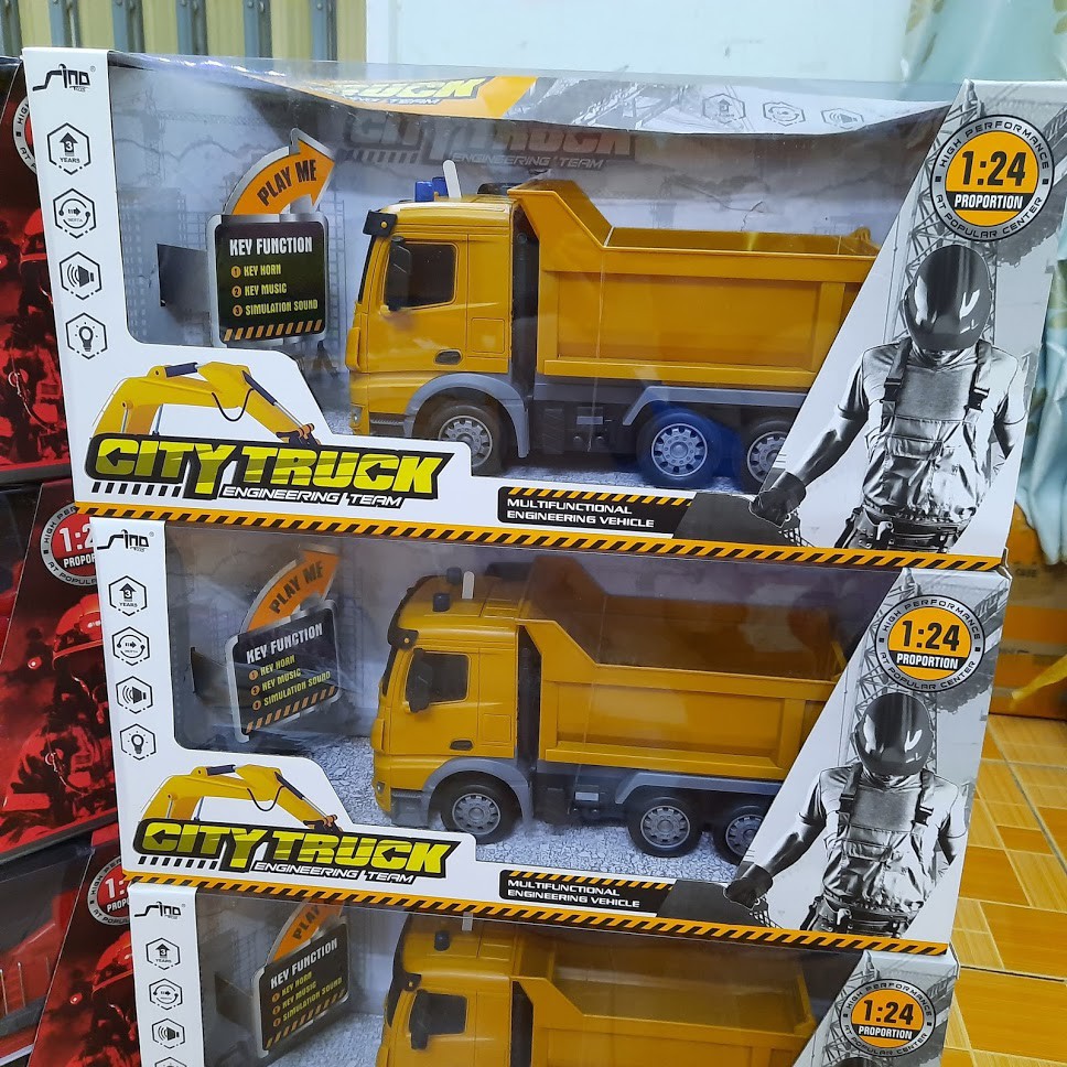 Xe ô tô tải chở hàng / xe bê tông có âm thanh và đèn đồ chơi trẻ em mô hình tỉ lệ 1:24 bằng nhựa cao cấp