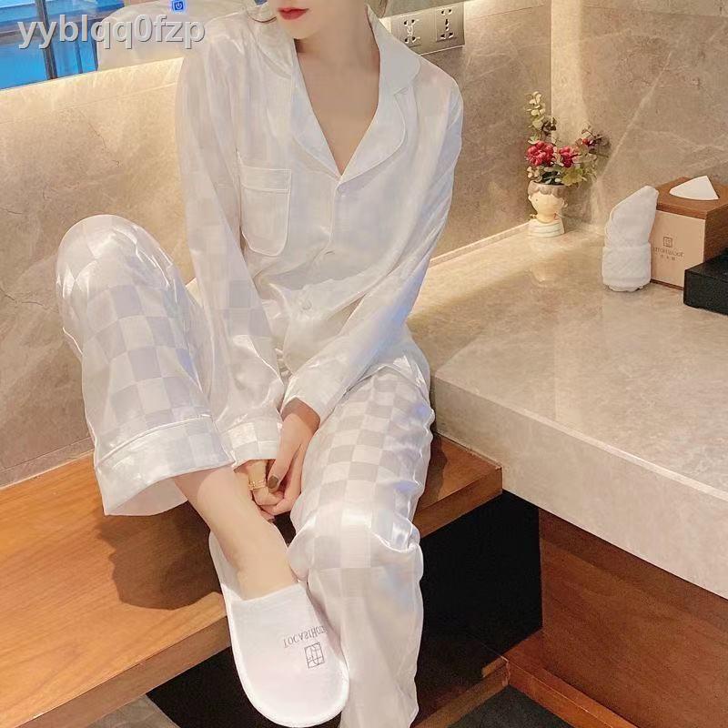 Đồ ngủ lụa băng của phụ nữ mùa xuân và hè mỏng 2021 mới thu dài tay dịch vụ ở nhà sang trọng hai mảnh m
