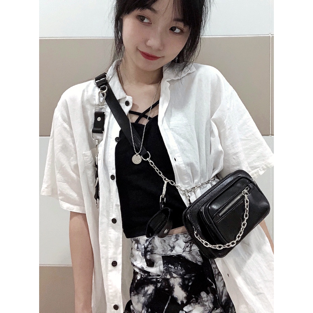 Túi đeo chéo ngực JASMIN NOIR da PU phong cách retro cá tính cho nữ