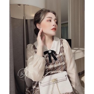 VÁY DẠ TAY PHA TƠ CỔ ĐÍNH NƠ