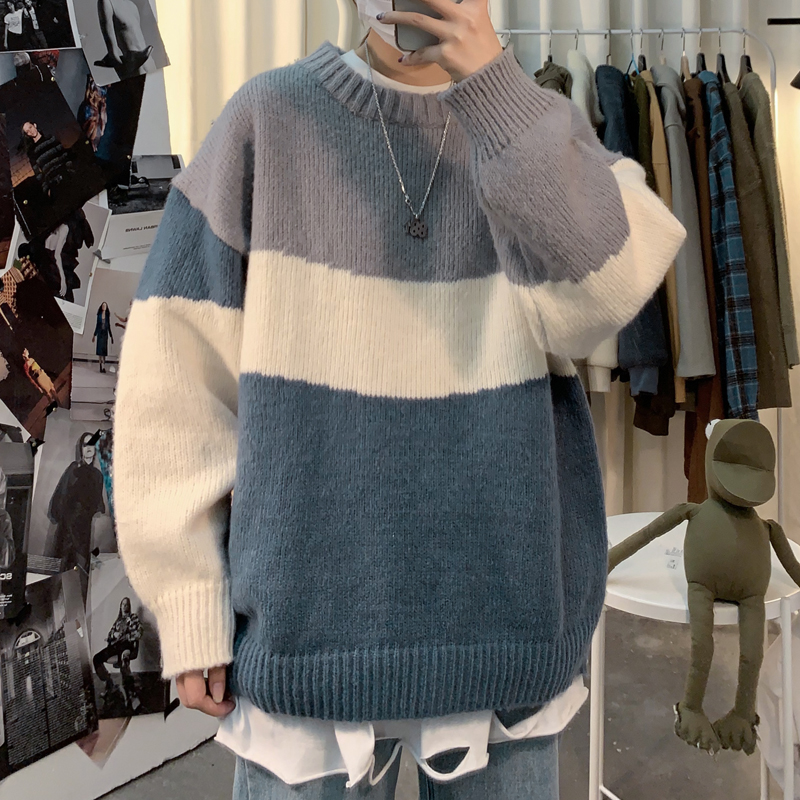 Áo Sweater cổ tròn phối màu độc đáo phong cách Hàn Quốc thời trang mùa thu đông cho nam và nữ