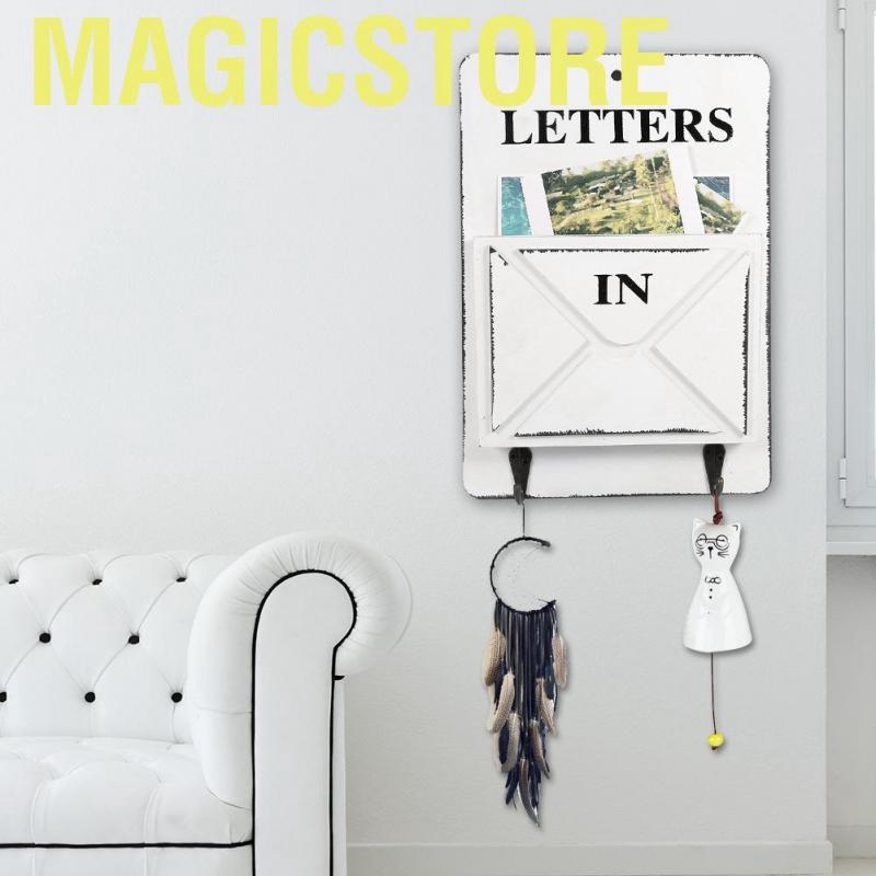 Magicstore Wood Mail Box Letter Rack Key Holder Wall Storage Creative Home Decoration with Hook Hanger - intl