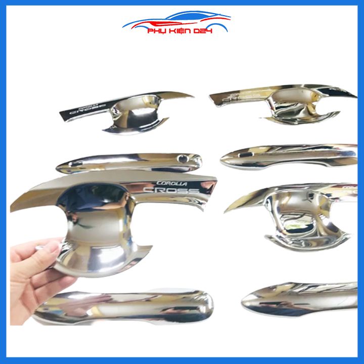 Ốp tay hõm Corolla Cross 2020-2021-2022-2023 vân cacbon, mạ crom chống trầy bảo vệ cửa xe ô tô