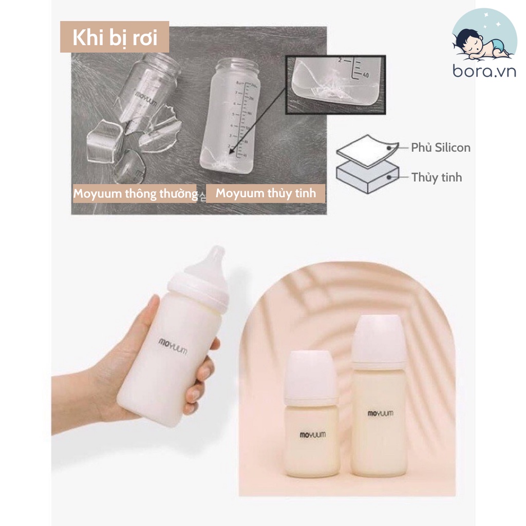 Bình sữa Moyuum thủy tinh tráng silicon Hàn Quốc 150ml 240ml