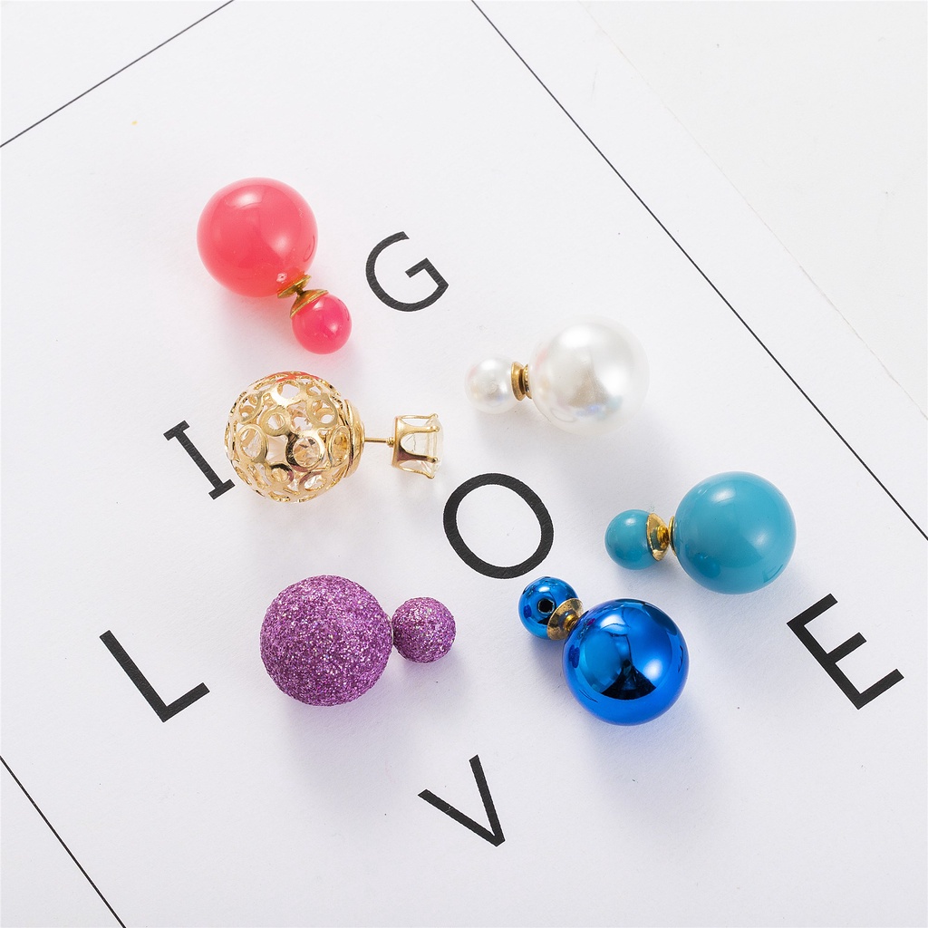 1 Đôi Bông Tai Hình Cầu 15mm Thiết Kế Đơn Giản Dễ Thương