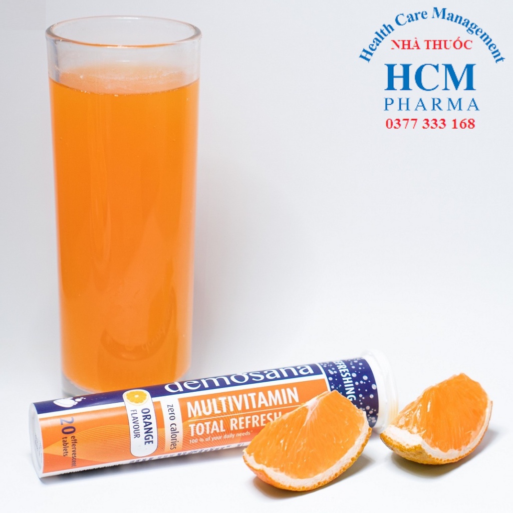 Multivitamin sủi c tăng sức đề kháng cho bé người lớn Demosana Fruits vị cam không đường không calo 20v nhập Đức HCM18