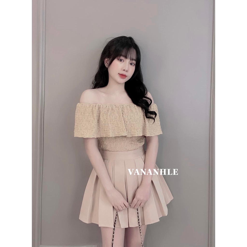Áo trễ vai bèo chất xốp mềm nhẹ phối với chân váy,quần đều xinh - Áo kiểu nữ