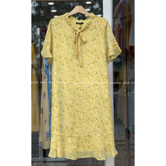 [HANNA] Đầm bầu công sở vải voan mát mùa hè hoa nhí có size 40-80kg vải 2 lớp mềm mát không nhăn có túi đầm dài qu