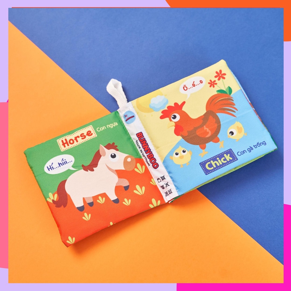 Sách vải tương tác Mũi của ai, Đuôi của ai, Con gì đây Bunnyboo kích thích thị giác cho bé