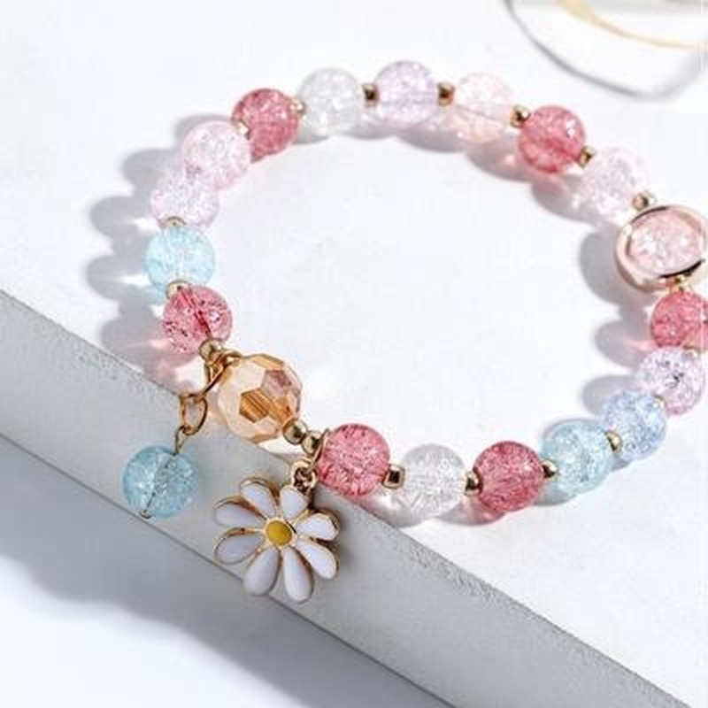 Vòng tay chuỗi hạt pha lê hình hoa cúc hướng dương màu kẹo nhỏ co giãn thời trang cho nữ
